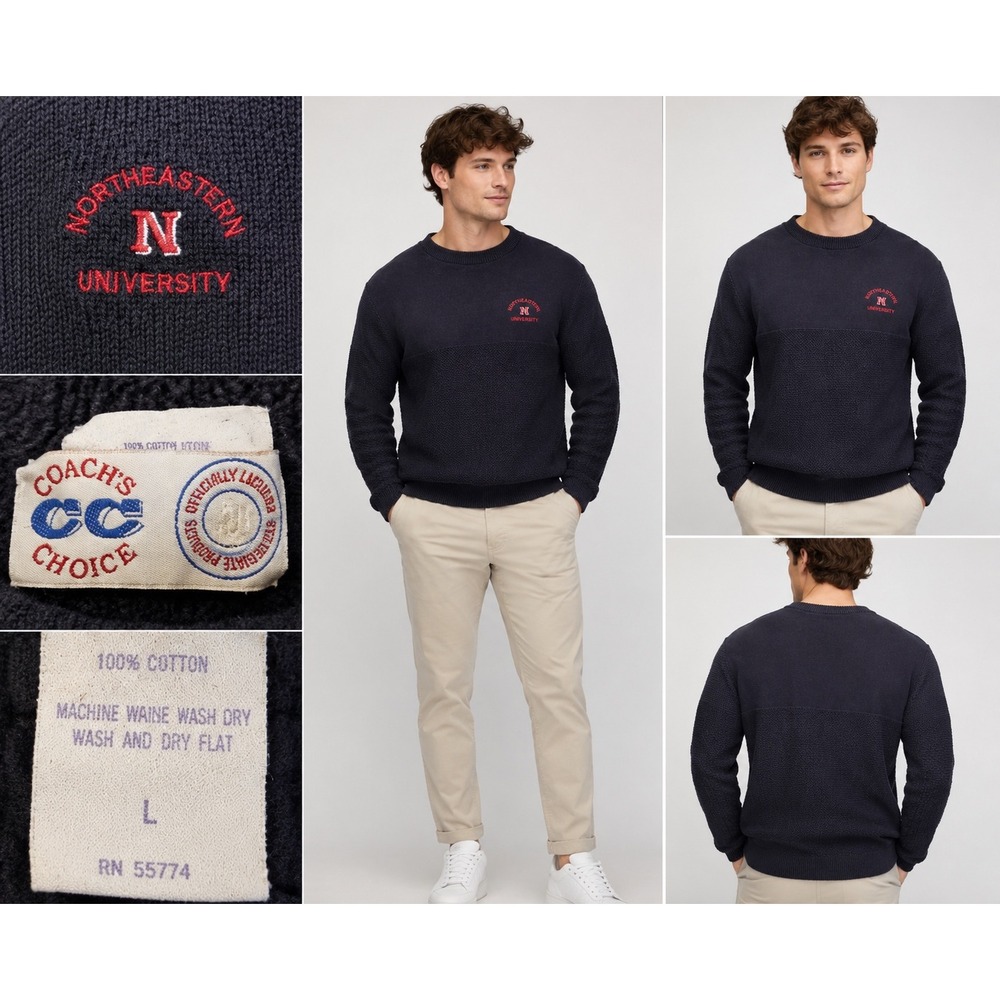 Y2K Coach's Choice Northeastern University Navy Blue Cotton Knit Sweater Mens XL